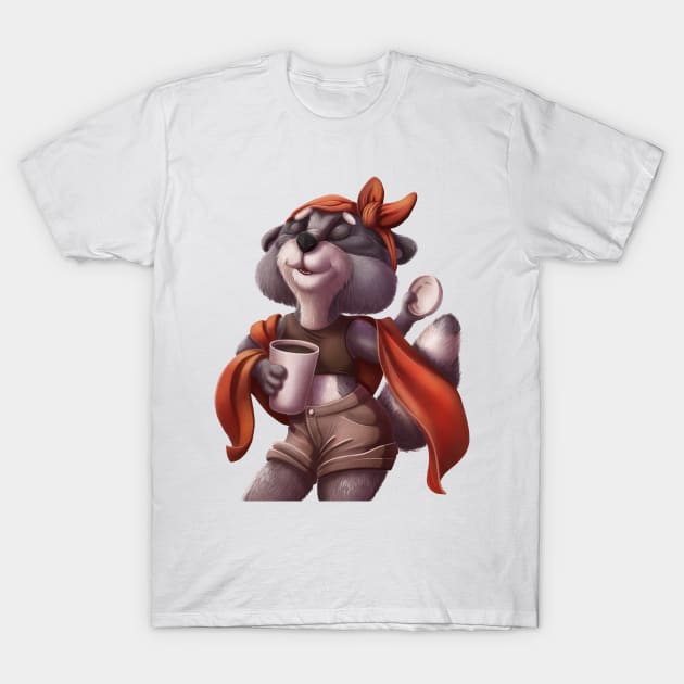 raccoon girl loves hot coffee T-Shirt by KrisPlazun